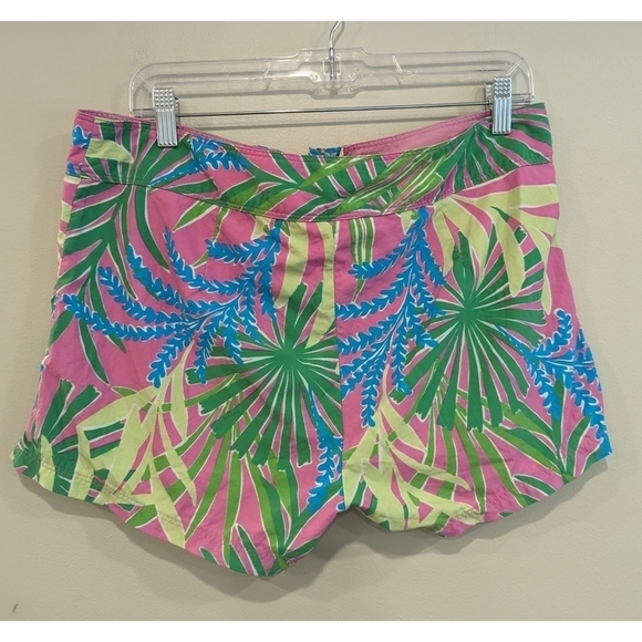 Lilly Pulitzer Pink Leafy Board Shorts Tie Closure Size Large - Picture 3 of 3
